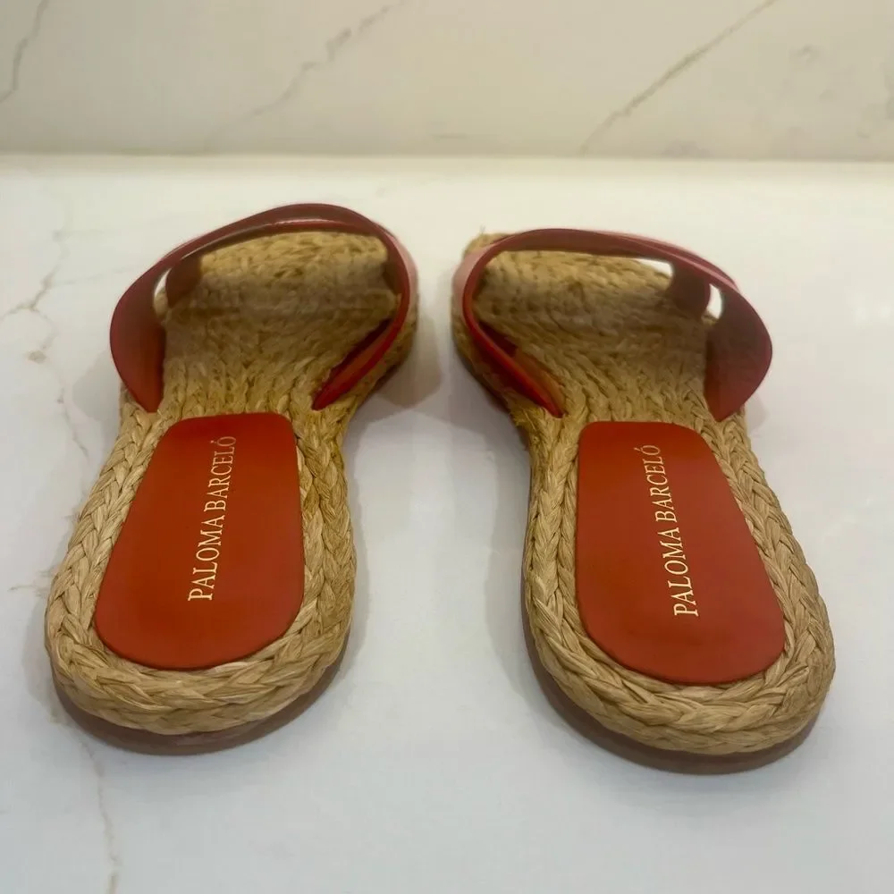 Paloma Barceló Coral/Orange Leather Espadrille Slide Sandals Made in Spain EU 36